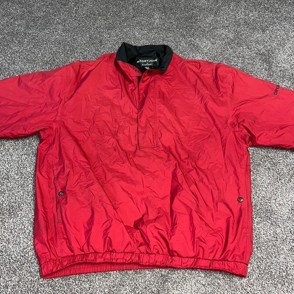 Footjoy Dryjoy Jacket Mens L Red 1/4 Zip Pullover Golf Short Sleeve Windbreaker